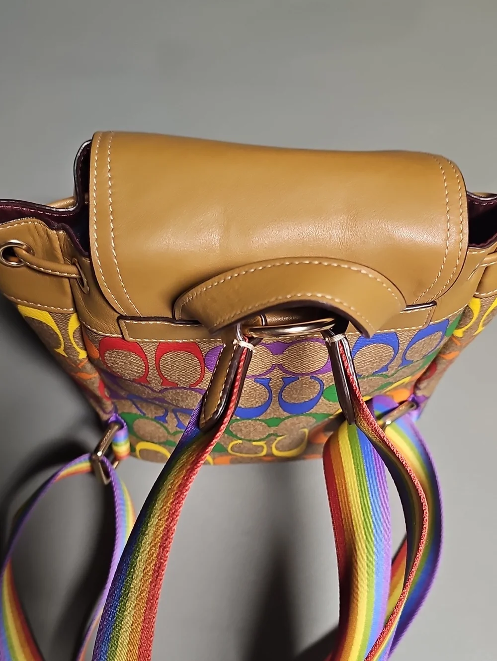 Coach C4097 Pennie Backpack 22 In Rainbow Signature Canvas Saddle / Multicolor
